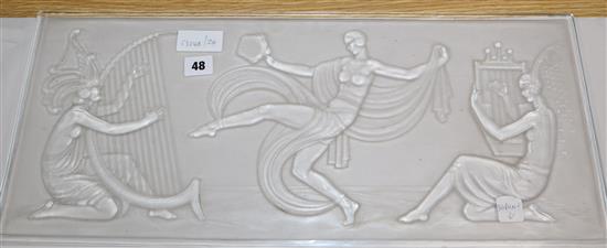 A Sabino rectangular glass panel, signed length 61.5cm